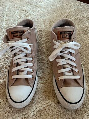 Converse High Mid Too Sneakers in Mauve with Gold Accents and White Laces